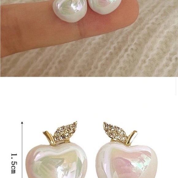 925 Sterling Silver Rhinestone Apple Shaped Stud Earrings - Picture 2 of 2